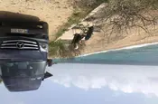 Vor dem Auto am Strand